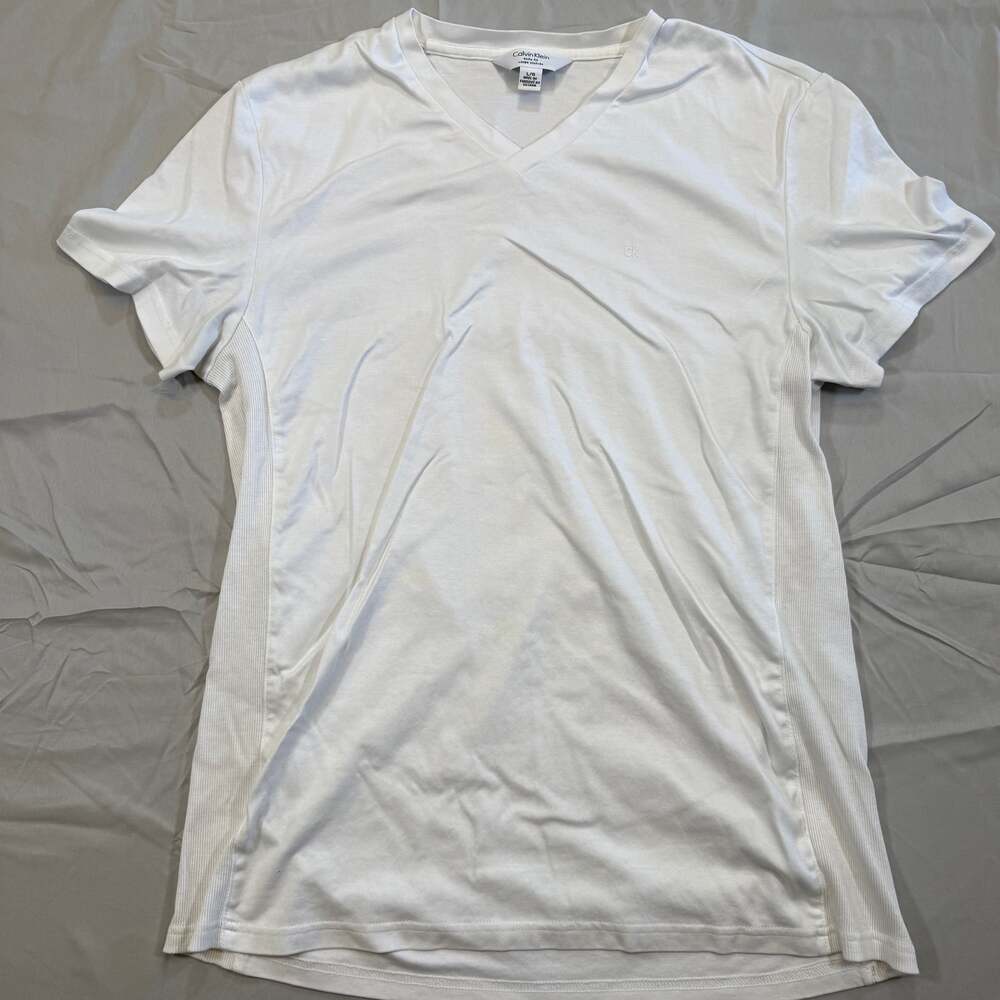 Calvin Klein Men's White V-Neck T-Shirt Size L Body Fit White